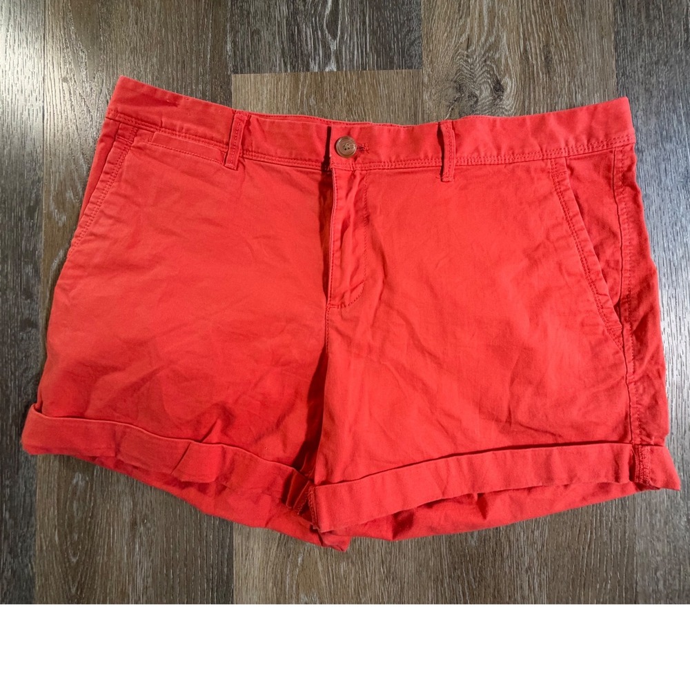 Banana Republic Chino Shorts Women 12 Coral Red Cuffed Hem Casual Summer
